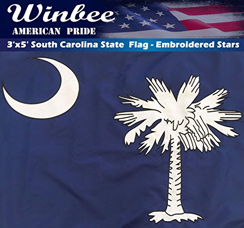 Winbee South Carolina State Flag 3X5 Ft - Double Sided Embroidered Stars, Exclusive Strongest 300D Nylon, Sewn Stripes And Brass Grommets. Premium Us Flags South Carolina #TOP5