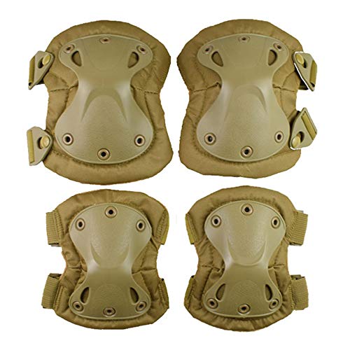 Professional Tactical Combat Knee and Elbow Protective Pads Sets Advanced Tactical Gear Set for Airsoft Paintball Hunting Army Skate Outdoor Sports (Tan)