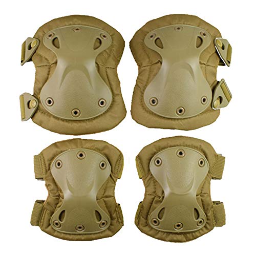 Action Union Professional Tactical Combat Knee and Elbow Protective Pads Sets Advanced Tactical Gear Set for Airsoft Paintball Hunting Army Skate Outdoor Sports (Tan)