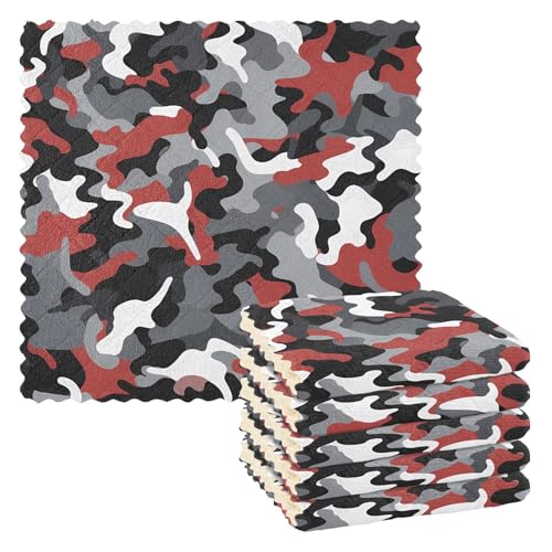 Camuflaje gris rojo negro arte paño de limpieza de coche toallas de cocina paño de rizo toalla de cocina toallas de mano absorbentes camping ahora diseños tejido 11 x 11 pulgadas