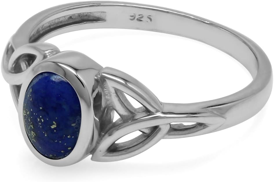 Silvershake 7X5mm Oval Shape Cabochon Gemstone White Gold Plated or Yellow Gold Plated 925 Sterling Silver Triquetra Celtic Knot Solitaire Gemstone Ring Jewelry for Women