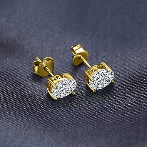 JewelryPalace Oval Cut 2ct Cubic Zirconia Solitaire Stud Earrings for Women, 925 Sterling Silver 14k Yellow Gold Plated Earrings for Her, Classic Simulated Diamond Earrings VVS D-F - Image 4