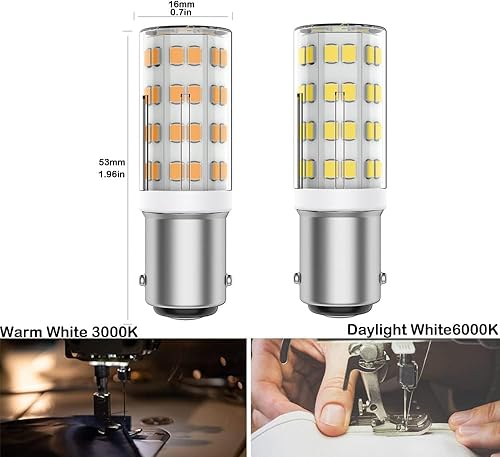 Miniatura 5 de Chinnor Bombilla de doble contacto BA15D para máquina de coser, bombilla de empuje blanca 6000K 15T7DC, repuesto de base para Singer, Kenmore -