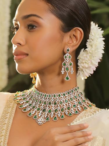Image of Rubans AD Zircon Ornate Necklace for Woman with Earrings Set