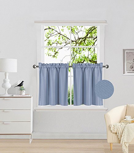 Elegant Home 2 Panels Tiers Small Window Treatment Curtain Insulated Blackout Drape Short Panel 28" W X 24" L Each for Kitchen Bathroom or Any Small Window # R16 (Slate)