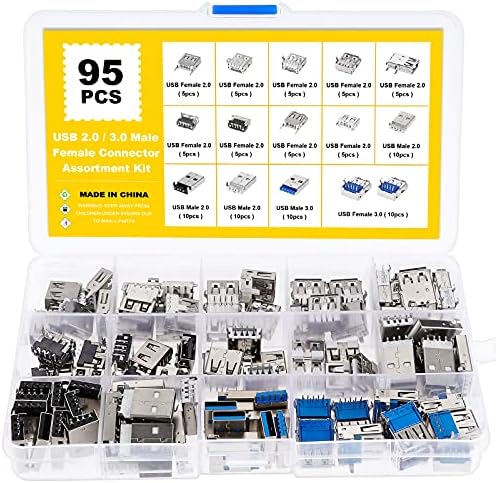 Faankiton 95 PCS 2.0/3.0 Type A USB Male Female Plug Connectorr,USB Type-A Female Male PCB Mount Socket Plug Connector for computer tablet pc mobile phone