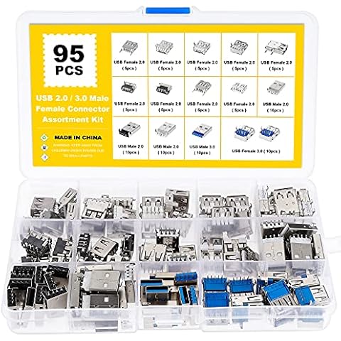 Faankiton 95 PCS 2.0/3.0 Type A USB Male Female Plug Connectorr,USB Type-A Female Male PCB Mount Socket Plug Connector for computer tablet pc mobile phone Cover