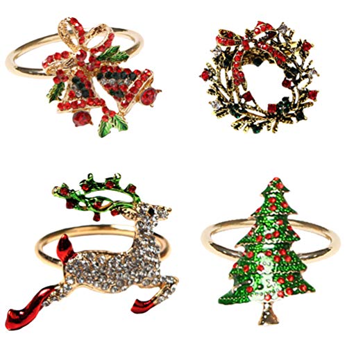 Amosfun 8 Pcs Anéis de Guardanapo de Natal Strass Rena Guirlanda Sino Ãrvore de Natal Anéis de Guard