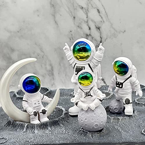 LUOZZY 4 Pcs Astronaut Cake Cupcake Toppers Birthday Outer Space Cake Cupcake Decorations Miniature