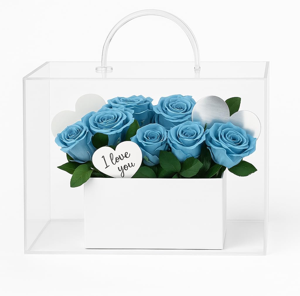 Luxury Preserved Roses in Acrylic Gift Box with Handle - Love My Rose (Red)