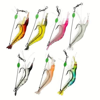 Valkyrie 7 Piece Phosphorous Faux Shrimp Fish Feed Silicone 8cm 5gr Artificial Fishing Rod Feed Set with Hooks