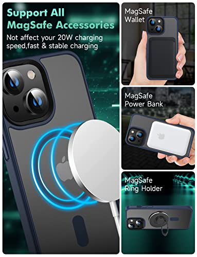 Mgnaooi Magnetic Case For Iphone 13 Case [Mil-Grade Drop Tested & Compatible With Magsafe] Translucent Matte Back With Aluminum Alloy Keys, Anti-Fingerprint Anti-Scratch 6.1 Inch, Blue #TOP1