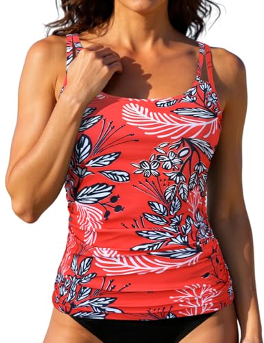 Hilor Tankini Tops for Women Tummy Control Bathing Suits Underwire Tankini Swimsuit Swim Top No Bottom