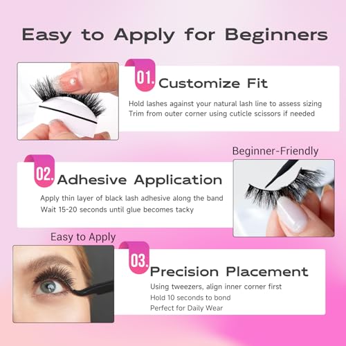 Cat Eye False Eyelashes Wispy Fluffy Volume Dramatic Long Strip Lashes Lightweight Natural Look Easy to Apply Reusable Faux Mink Lashes for Daily and Glam Makeup 7 Pairs - Image 7