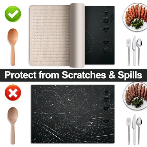 Image of Stove Top Cover for Electric Stove- Range Covers for Electric Stove,Silicone XXL Dish Drying Mat, Glass Cooktop Covers, Flat RV Range top Mats (Taupe Thickened, 30 inchx21 inch)