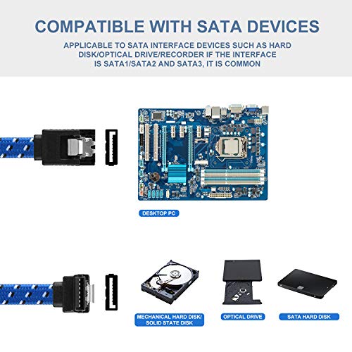 SATA III Cable,DanYee Nylon Braided SATA Cable III 6Gbps Straight HDD SDD Data Cable with Locking Latch 18 Inch Compatible for SATA HDD, SSD, CD Driver, CD Writer (3 Packs Blue)