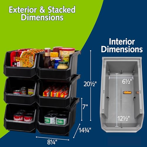 Image of ReadySpace Large Plastic Storage Bins, Stackable Organizer Containers for Closet Pantry Shelf Garage and Office Organization, Black, 6 Pack