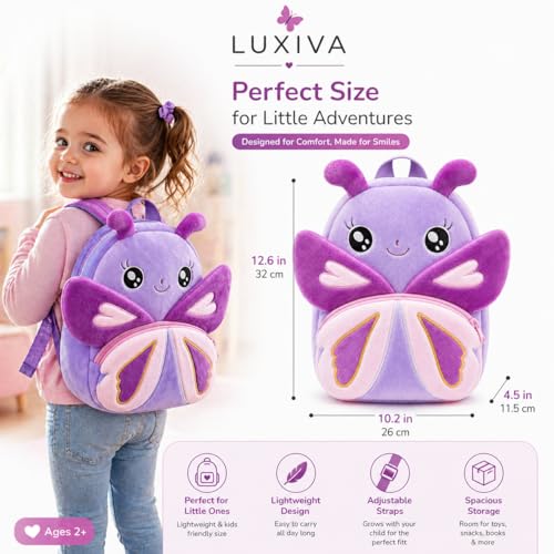 Image of Cartoon Plush Kids School Bag 2-6 Years | Soft Toy Backpack for Boys & Girls | Toddler Nursery Preschool Bag | Lightweight Adjustable Straps