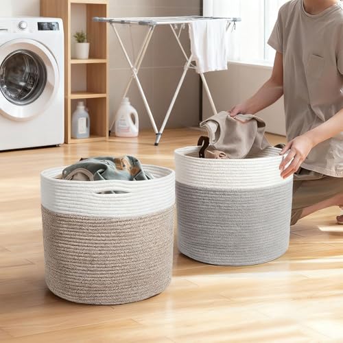Miniatura 6 de 30 X 30 Cm, Cesta De Almacenamiento Tejida De Cuerda De Algodón Para Sala De Estar, Juguetes, Toallas, Cojines, Ropa, Cesta Decorativa Para Ordenar Y Espacio De Almacenamiento, Pequeña