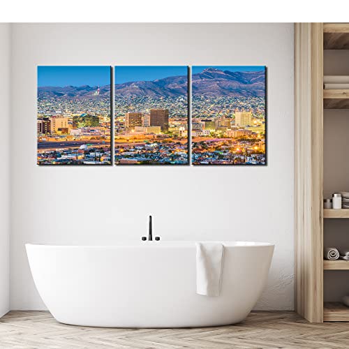 Wall Art El Paso Downtown Skyline Picture Texas Us City Sunset Scenery Wall Decor Poster Canvas Art Hd Print Painting For Dining Room Bathroom Decoration With Frames Ready To Hang(48''Wx22''H) #TOP1