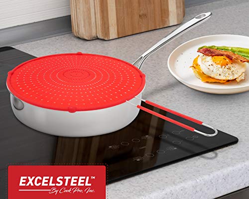 Excelsteel 13" Silicone Splatter Screen W/Non-Slip Grip, Red #TOP4