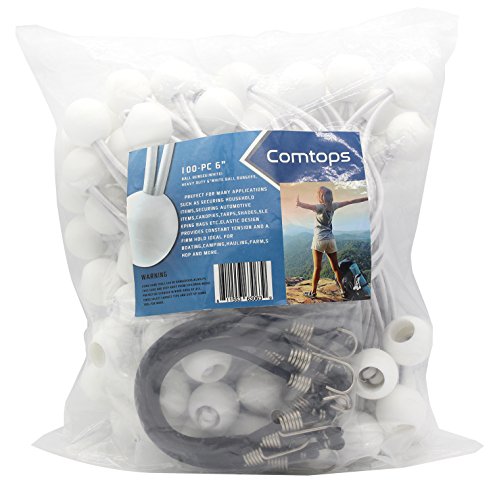 Comtops Heavy Duty 6" 100 Pc Ball Bungee Canopy Tarp Tie Down Cord White Color Bonus 6 Pk Mini Bungee Cord #TOP5