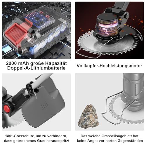 SMILOVII Desbrozadora Bateria 24V (650W), Cortabordes Electrico 3 en 1 con 2 Baterías 2000mAh, Desbrozadora Electrica Multifunción para Jardín, 16 Cuchillas y Cabezal 90°, Desbrozadoras para Maleza - imagen 3