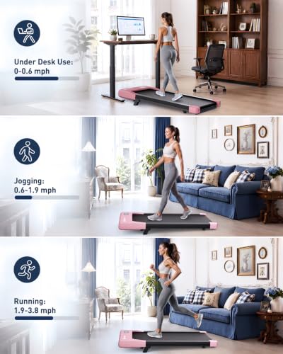 Image of DeerRun Under Desk Walking Pad Treadmill for Home Office & Small Spaces, 6% Manual Incline, 0.6-3.8 MPH Walking Speed, 2.5 HP, 300 lb Capacity, App & Remote Control