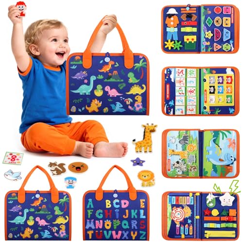GOLIYEAN Toddler Busy Board - Montessori Toys for Toddler Boy Birthday Gifts Educational Learning Sensory Busy Book for Toddlers Quiet Activity Books for Toddlers Airplane Car Travel Toys