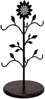 WARMEST SPIRIT Sunflower Coffee Mug Tree, Decorative 6-Hook Black Metal Mug Rack and Coffee Cup Holder for Countertop, Coffee Bar Organizer for Home Kitchen with Solid Wood Base