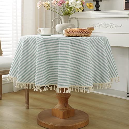meioro Round Tablecloths Striped Tablecloth Cotton Blend Table Cloth Washable Tabletop Decorative Fabric Table Cover for Kitchen Dinning (Green, Round 39 Inch) by meioro - Used condition - Image 2