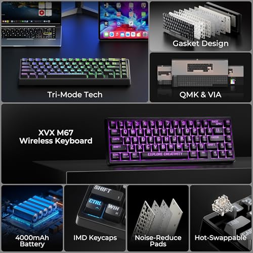 Image of x XVX M67 Wireless 60% Percent Keyboard, QMK /VIA Topographic Gaming Keyboard, Tri-Mode Thocky Creamy Mechanical Key board, Hot Swappable Gasket Mount RGB IMD Tech for Win /Mac, Miami Theme, Black