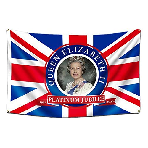 Tadayimes Bandera del Reino Unido británico Queen Elizabeth II Platinum Jubilee 70th Anniversary 3x5 Ft UK Royal Celebration Banner 90x150cm Cover