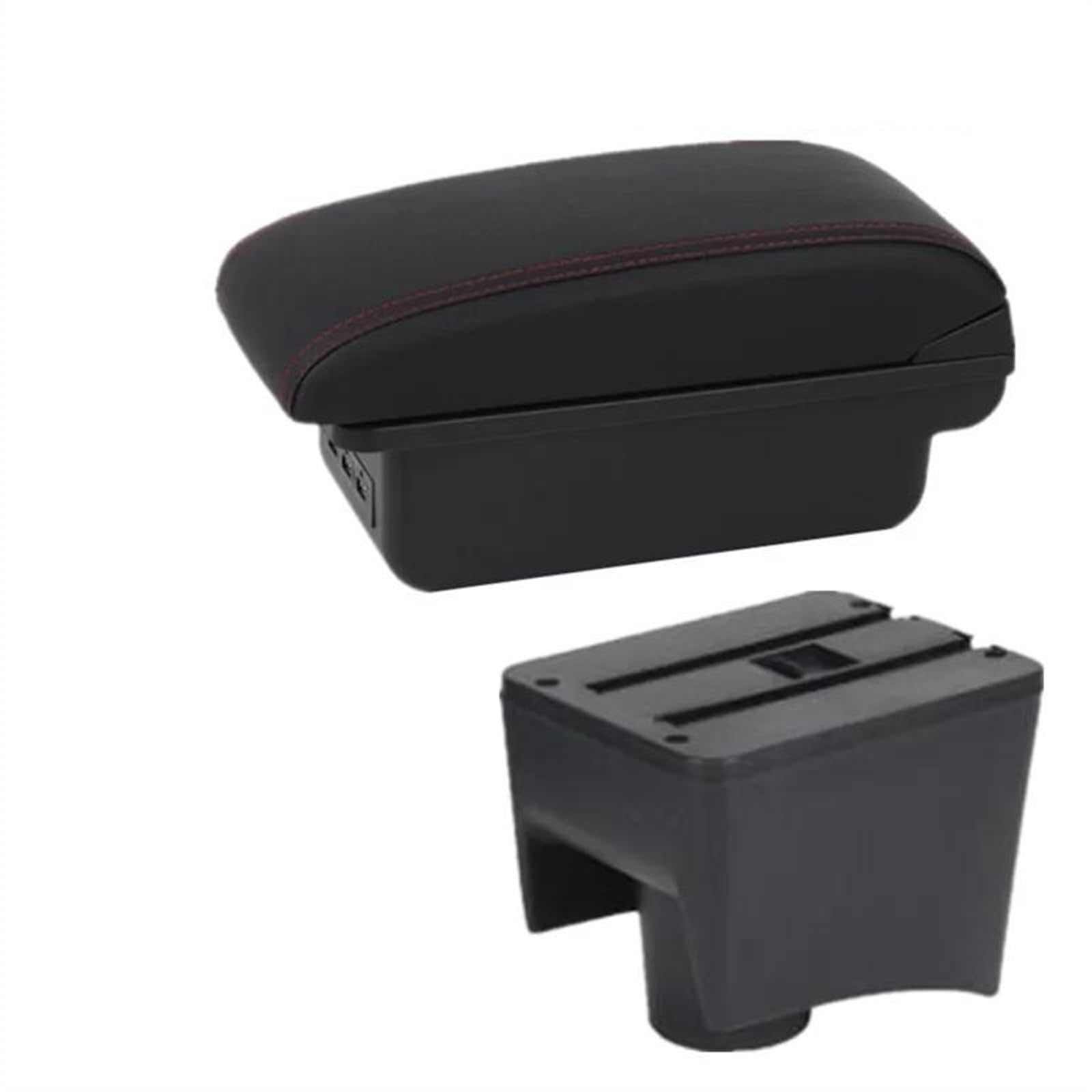 NOHEEU Car Armrest Box 2010-2018 Storage Retrofit Interior Accessories For POLO Mk5 6R For Vento(B1 Black red 3USB)
