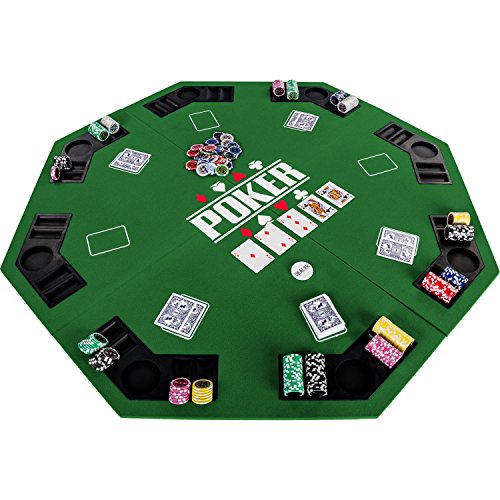 Skelett beim Pokern Rundes Mauspad Mauspad Tolle Geschenkidee Präzisionsverschlusskante 2 GAMES PLANET Faltbare Pokerauflage „Full House“ für bis zu 8 Spieler, achteckig, Maße 120x120 cm, MDF Platte, 8 Getränkehalter, 8 Chiptrays, grün