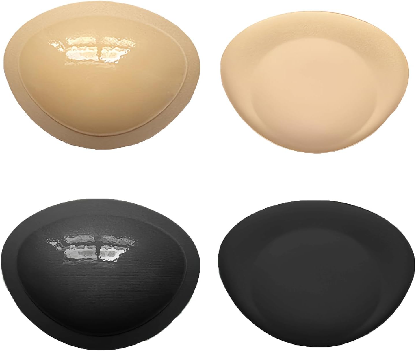 2 Pairs Women Silicone Adhesive Bra Pads Waterproof Push-Up Inserts Reusable Sticky Breast Lift Pads for Swimsuits Bikini Dress, Nude+black, 12.5 x 9.5 cm