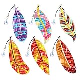 pigpigboss Feather Bookmark Diamond Painting Set 6 PCS PVC Diamond Painting Bookmark with Pendant Pe