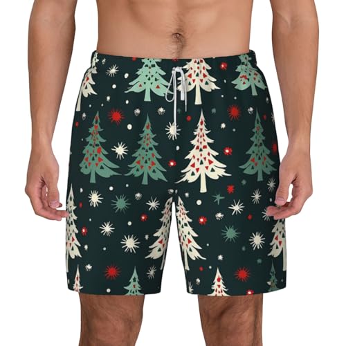 Men's Swim Trunks Quick Dry Board Shorts Christmas Tree Pattern Beach Shorts with Pocket Bathing Suits for Men