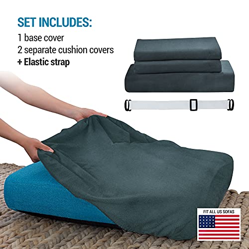 Finerfiber Velvet High Stretch 3 Piece Loveseat Slipcover | Thick Couch Cover For Pets | Couch Covers For 2 Cushion Couch | Furniture Protector For 2 Separate Cushion Couch (Loveseat, Grey) #TOP1