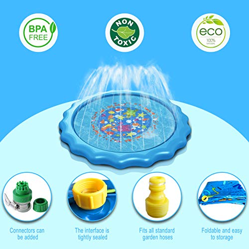 Splash Pad & Sprinker for Kids,KBG 68\" Splash Play Mat Outdoor Infantable Wading Swimming Pool,Backyard Water Toys Game for Toddlers Boys Girls Kiddie Baby Age 2-10,Fun Trampoline Lawn Games