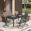 VICLLAX 7 Pieces Patio Table and Chairs for 6, All Weather Patio Dining Set Includes 63" Rectangle Outdoor Dining Table and 6 Swivel Patio Chairs for Lawn Garden, Black Table and Chairs
