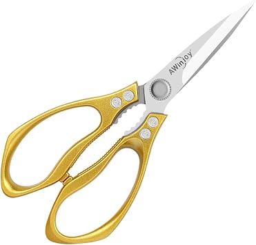 Heavy Duty Sharp Kitchen Scissors, Multipurpose Cutting Scissors for Meat, Chicken, Fish, Poultry, Herbs, Bread - Dishwasher Safe - Gift Gold