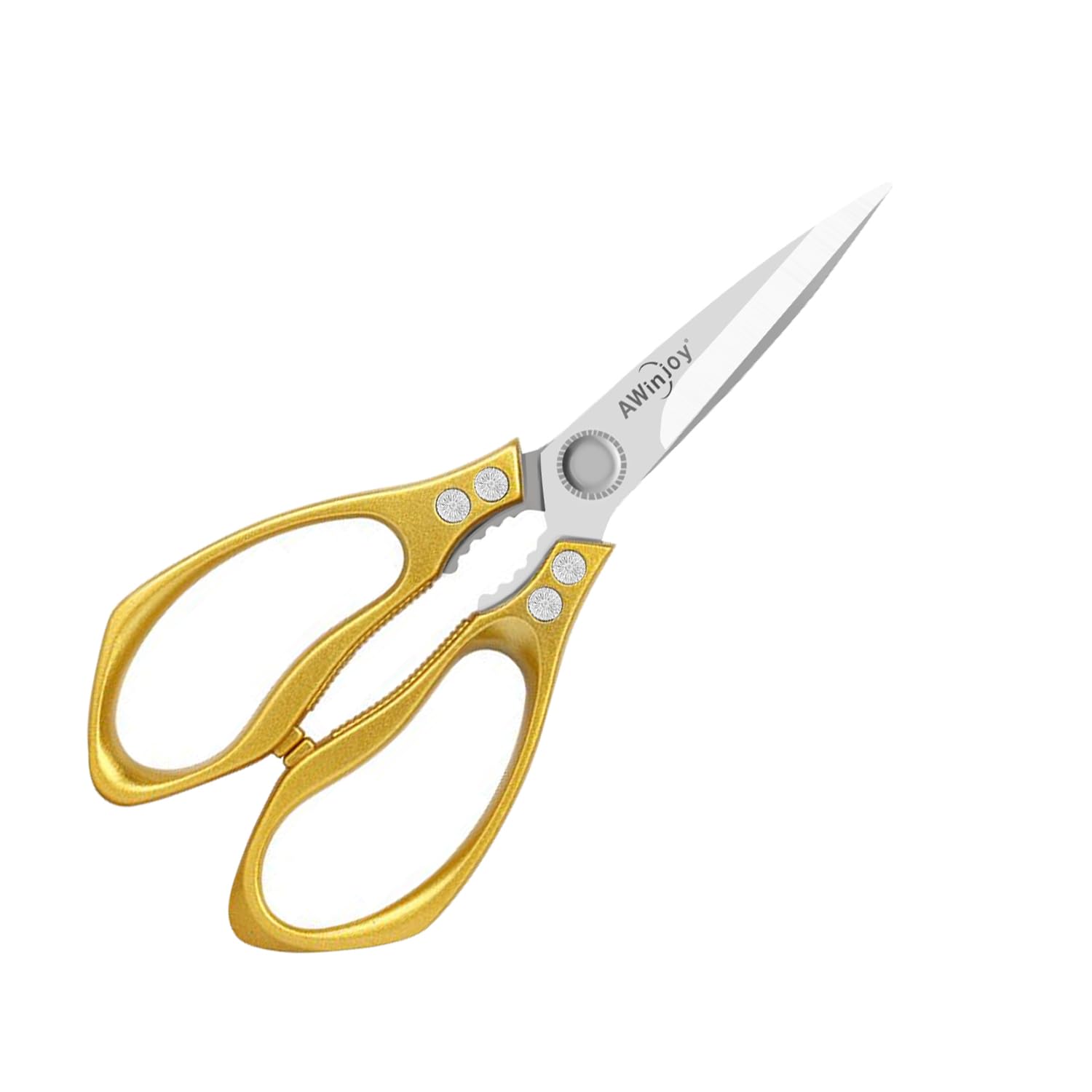 AWinjoy Heavy Duty Sharp Kitchen Scissors, Multipurpose Cutting Scissors for Meat, Chicken, Fish, Poultry, Herbs, Bread - Dishwasher Safe - Gift (Gold)