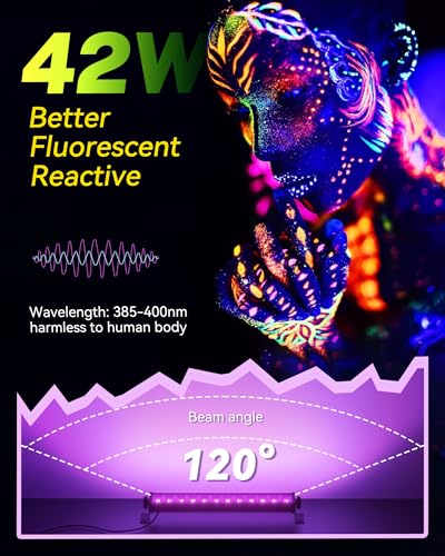 Image of 6 Pack 42W LED Black Light Bar, Blacklight with 6FT Cord+Switch+Plug, Glow in The Dark Black Lights Party Supplies for Halloween Decorations, Fluorescent Poster, Body Paint, Classroom, Bedroom