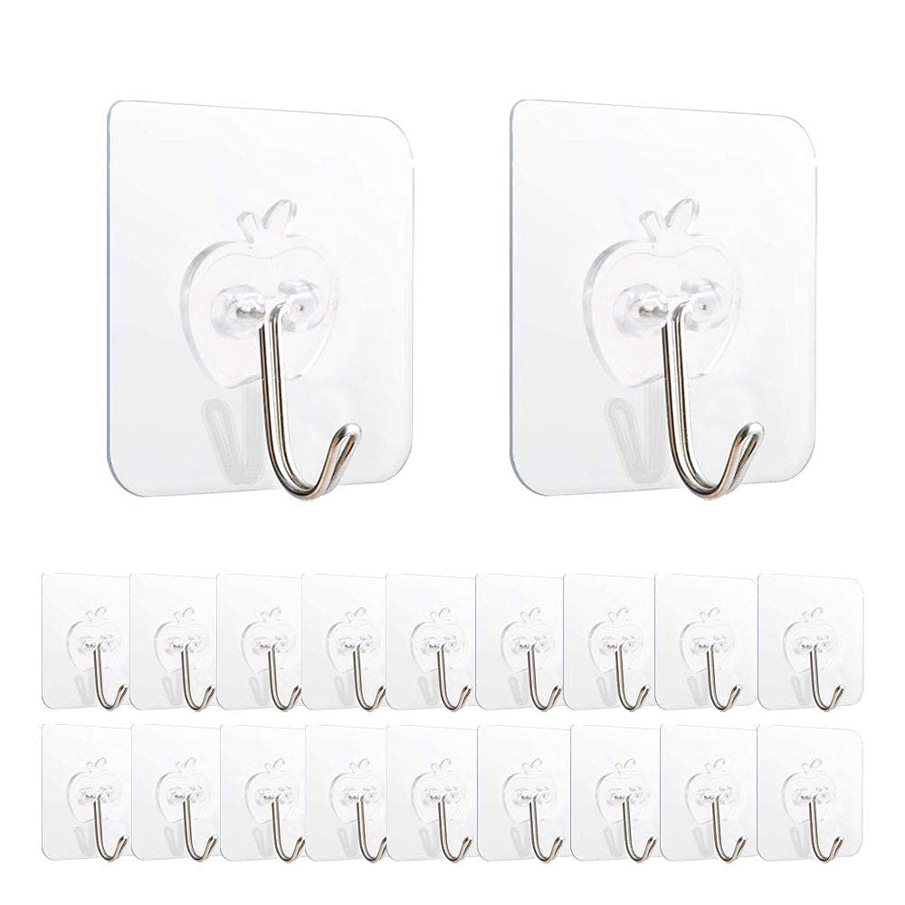 SVH Adhesive Hooks for Wall Heavy Duty , Wall Hooks for Hanging Strong, Wall Hanger Sticky Hook, Hanger Hooks for Wall, Sticky Wall Hook for Hangers, Bedroom, Bathroom (Pack of 10 Apple Hook)
