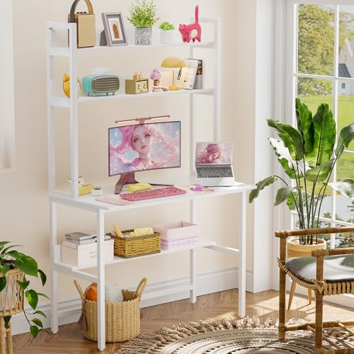Image of Aquzee 40 Inch Desk with Hutch, Computer Desk with Shelves