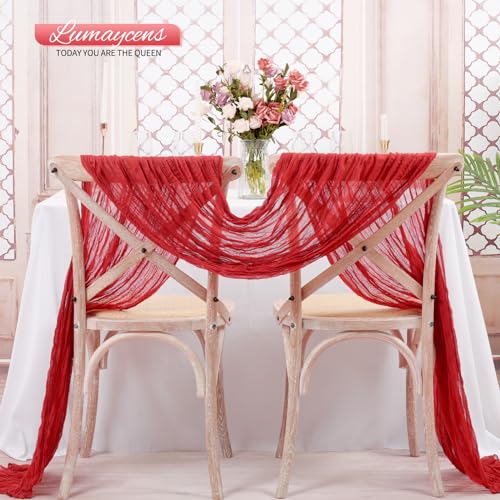 10 Pack Red Cheesecloth Table Runner 10FT Boho Romantic Gauze Table Runner 20 x 120 Inch Rustic Sheer Runner for Wedding Party Bridal Shower Thanksgiving Christmas Decoration by Lumaycens - Used condition - Image 7