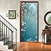 A.Monamour Adesivo Porta Autoadesiva Albero di Fiori di Prugna Tradizionale Cinese Sfondo Blu di Luna Piena di Uccelli Vinile PVC per Porte 3D Pellicola Poster Sticker Murale Parete Carta da Parati