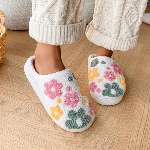 Womens Mens Cute Flowers Slippers Retro Memory Foam Cartoon Comfort Slippers Fuzzy Warm Plush Couple House Shoes4