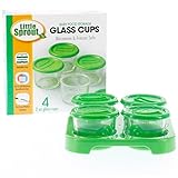 Glass Baby Food Storage Containers w Write What You Want Lids (4 Pk)- 2oz Jars with Storage Tray & Dry-Erase Marker- Microwave, Freezer, & Dishwasher Safe- For Homemade Babyfood, Breast Milk- BPA Free